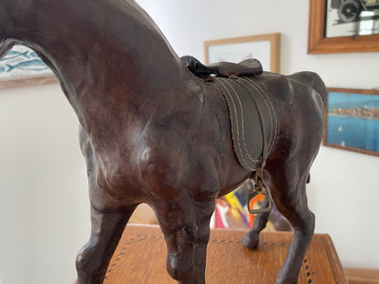 Antique Leather Horse Figure – Hand Modelled Equestrian Sculpture with Original Tack (c.1920s)