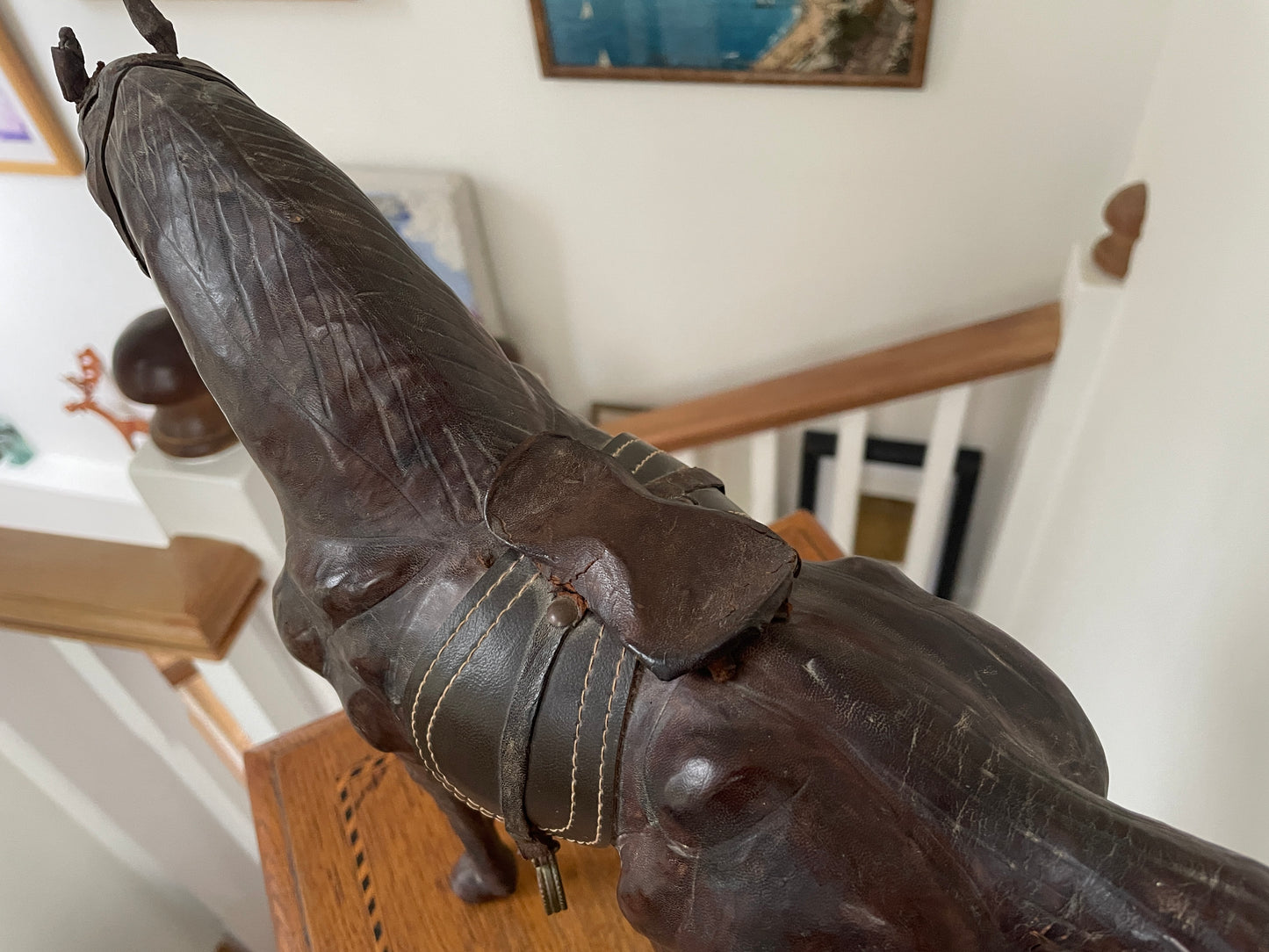 Antique Leather Horse Figure – Hand Modelled Equestrian Sculpture with Original Tack (c.1920s)