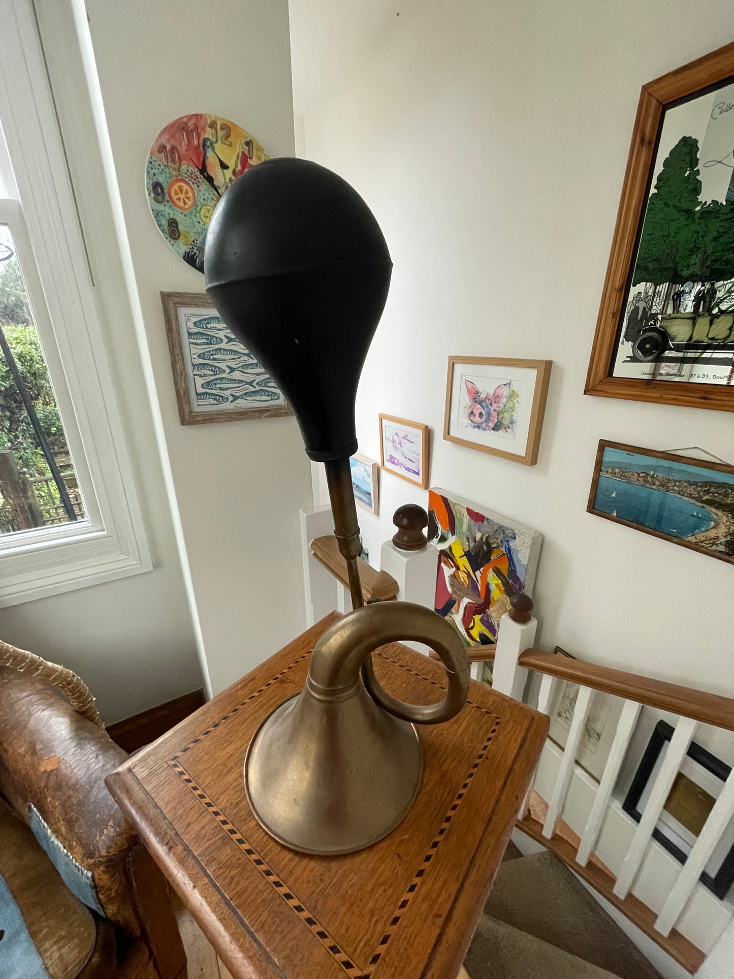 Antique Brass Motor Car Bulb Horn – Early 20th Century Vehicle Horn with Rubber Bulb (c.1920s)