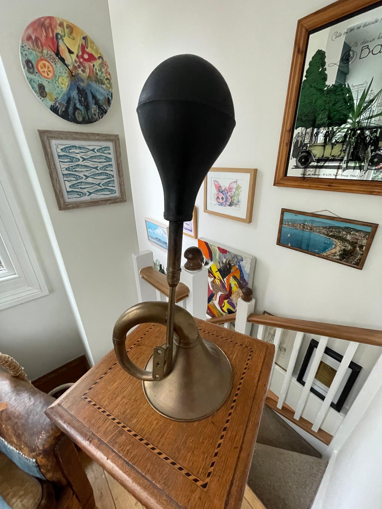 Antique Brass Motor Car Bulb Horn – Early 20th Century Vehicle Horn with Rubber Bulb (c.1920s)