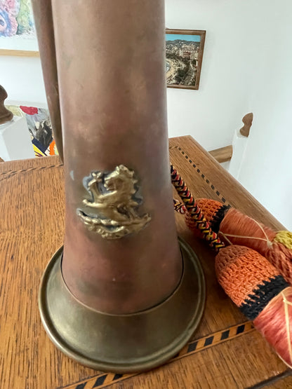 Antique Brass Hunting Horn – Ceremonial Huntsman’s Horn with Braided Cord and Tassels (c.1900–1930)