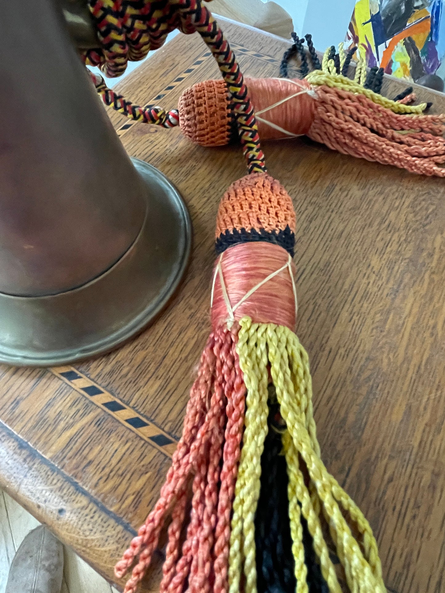 Antique Brass Hunting Horn – Ceremonial Huntsman’s Horn with Braided Cord and Tassels (c.1900–1930)