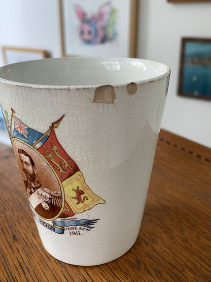 Rare 1911 King George V Coronation Beaker – A.E. Gray & Co Glebe Works Hanley Mayor of Portsmouth Presentation