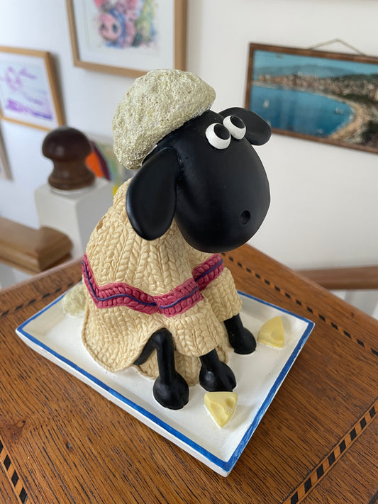 Vintage large Shaun the Sheep Money Bank Figure – Wallace and Gromit Licensed Character Ornament (c.1989)