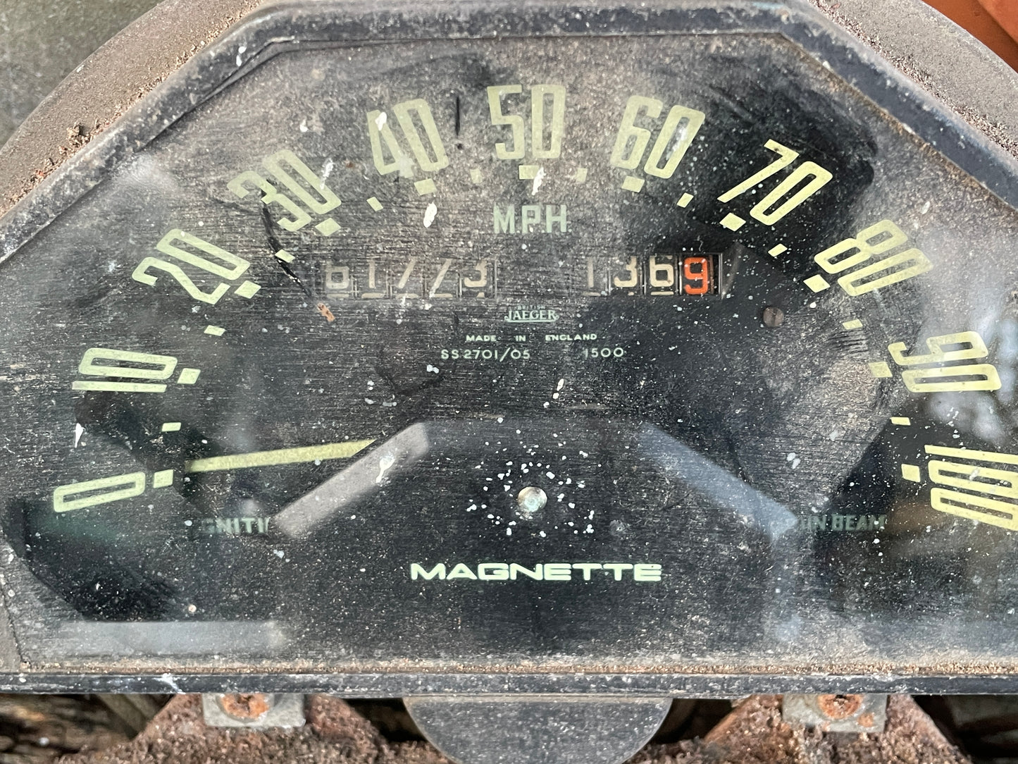 Vintage British Jaeger Magnettte Instrument Cluster Speedometer Gauge Panel Made in England c1950s