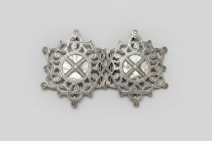 Antique Edwardian Sterling Silver Abalone Belt Buckle Birmingham 1911 Openwork