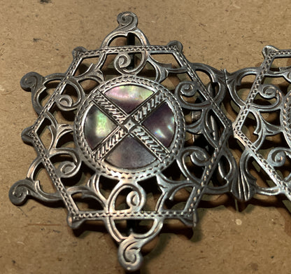 Antique Edwardian Sterling Silver Abalone Belt Buckle Birmingham 1911 Openwork