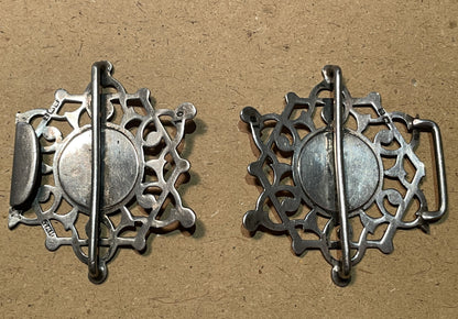 Antique Edwardian Sterling Silver Abalone Belt Buckle Birmingham 1911 Openwork