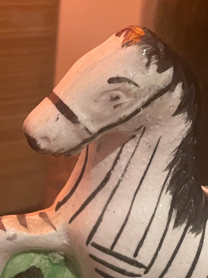Antique Staffordshire Style Zebra Figure – Hand Painted Ceramic Animal Ornament (c. late 19th Century)