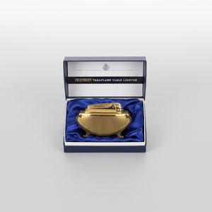 Vintage Ronson Varaflame Table Lighter – Gold Tone Mid Century Desk Lighter with Box (c.1960s)