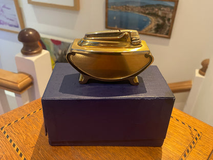 Vintage Ronson Varaflame Table Lighter – Gold Tone Mid Century Desk Lighter with Box (c.1960s)