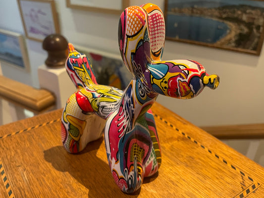 Contemporary Pop Art Style Dog Figure – Colourful Patterned Ceramic Ornament (16cm)
