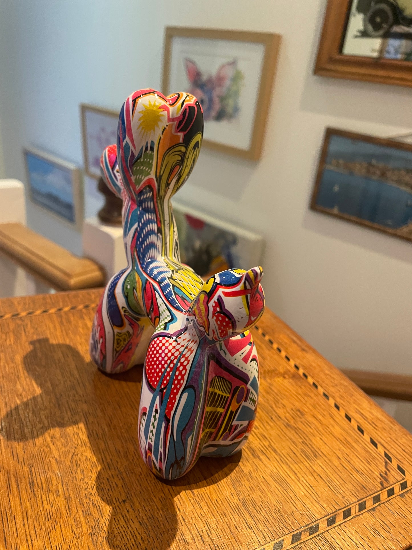 Contemporary Pop Art Style Dog Figure – Colourful Patterned Ceramic Ornament (16cm)