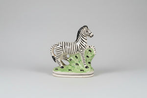 Antique Staffordshire Style Zebra Figure – Hand Painted Ceramic Animal Ornament (c. late 19th Century)