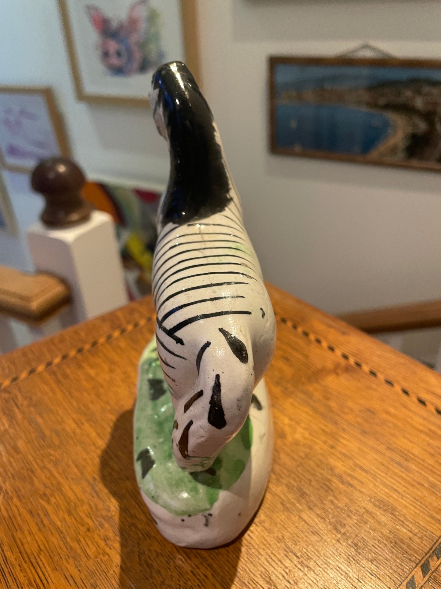 Antique Staffordshire Style Zebra Figure – Hand Painted Ceramic Animal Ornament (c. late 19th Century)