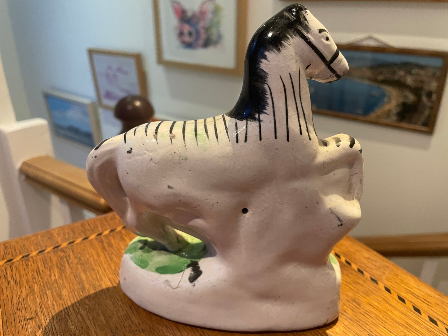 Antique Staffordshire Style Zebra Figure – Hand Painted Ceramic Animal Ornament (c. late 19th Century)
