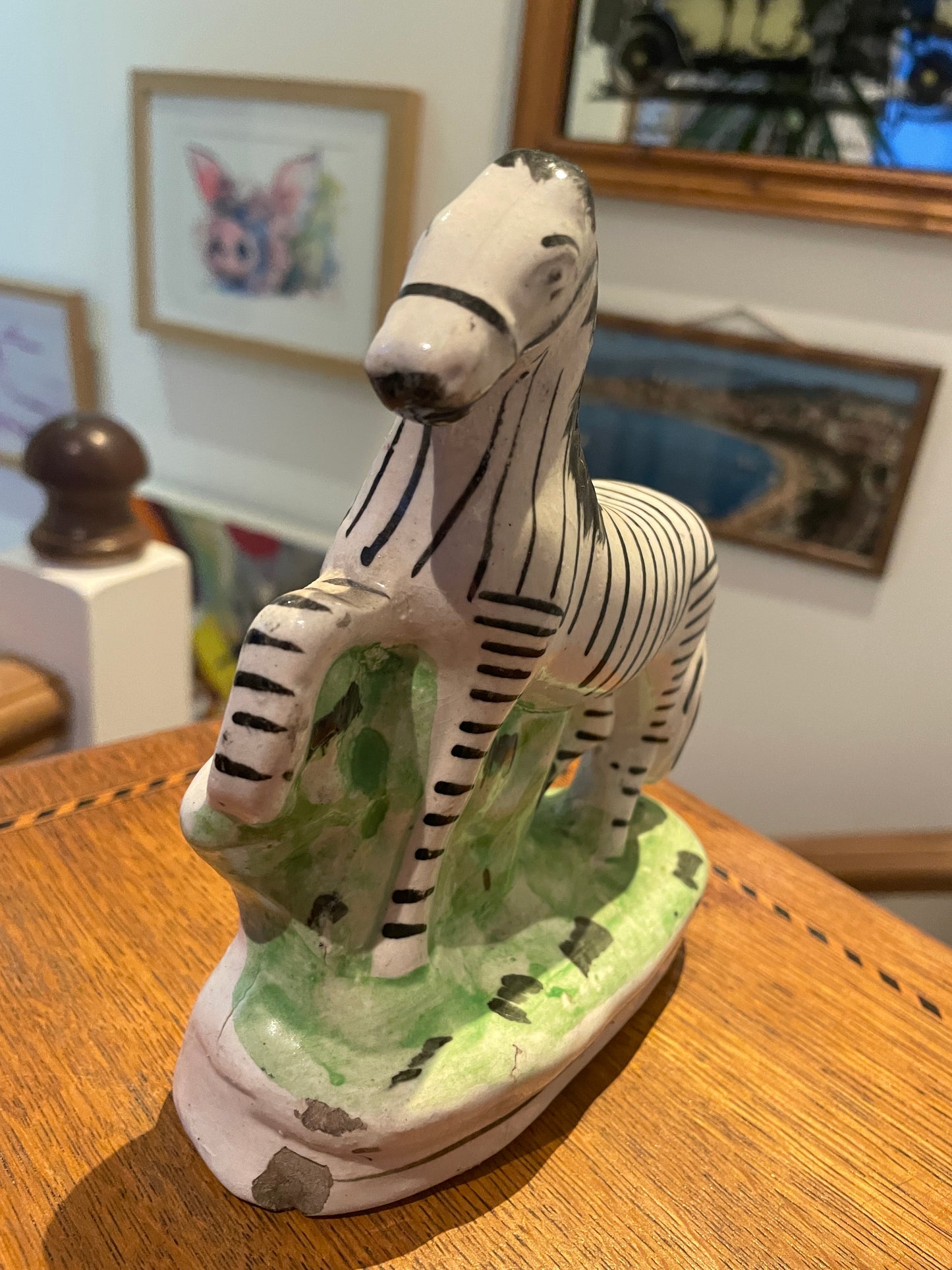 Antique Staffordshire Style Zebra Figure – Hand Painted Ceramic Animal Ornament (c. late 19th Century)