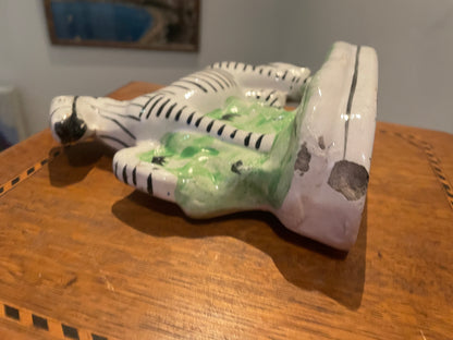 Antique Staffordshire Style Zebra Figure – Hand Painted Ceramic Animal Ornament (c. late 19th Century)
