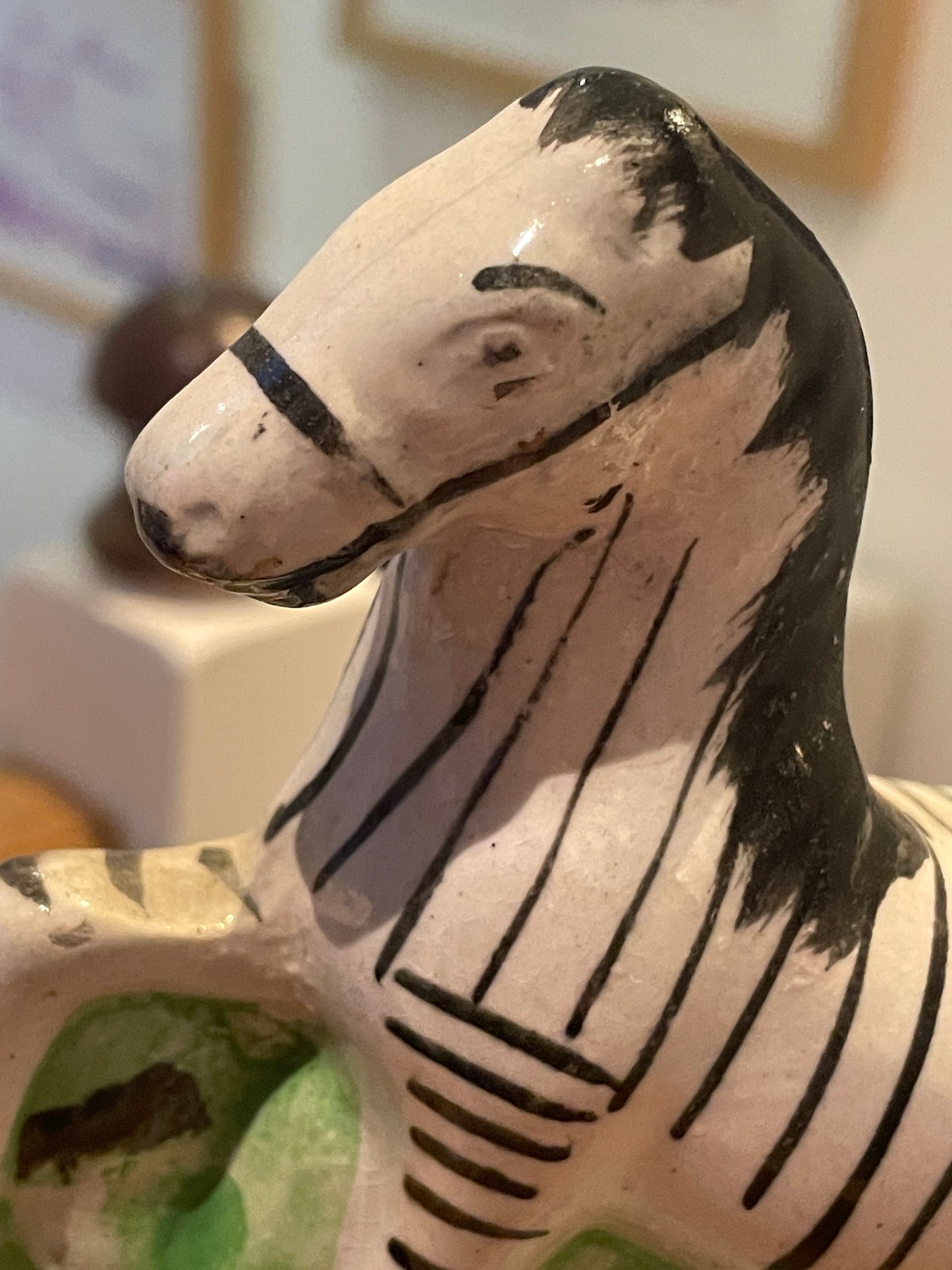 Antique Staffordshire Style Zebra Figure – Hand Painted Ceramic Animal Ornament (c. late 19th Century)