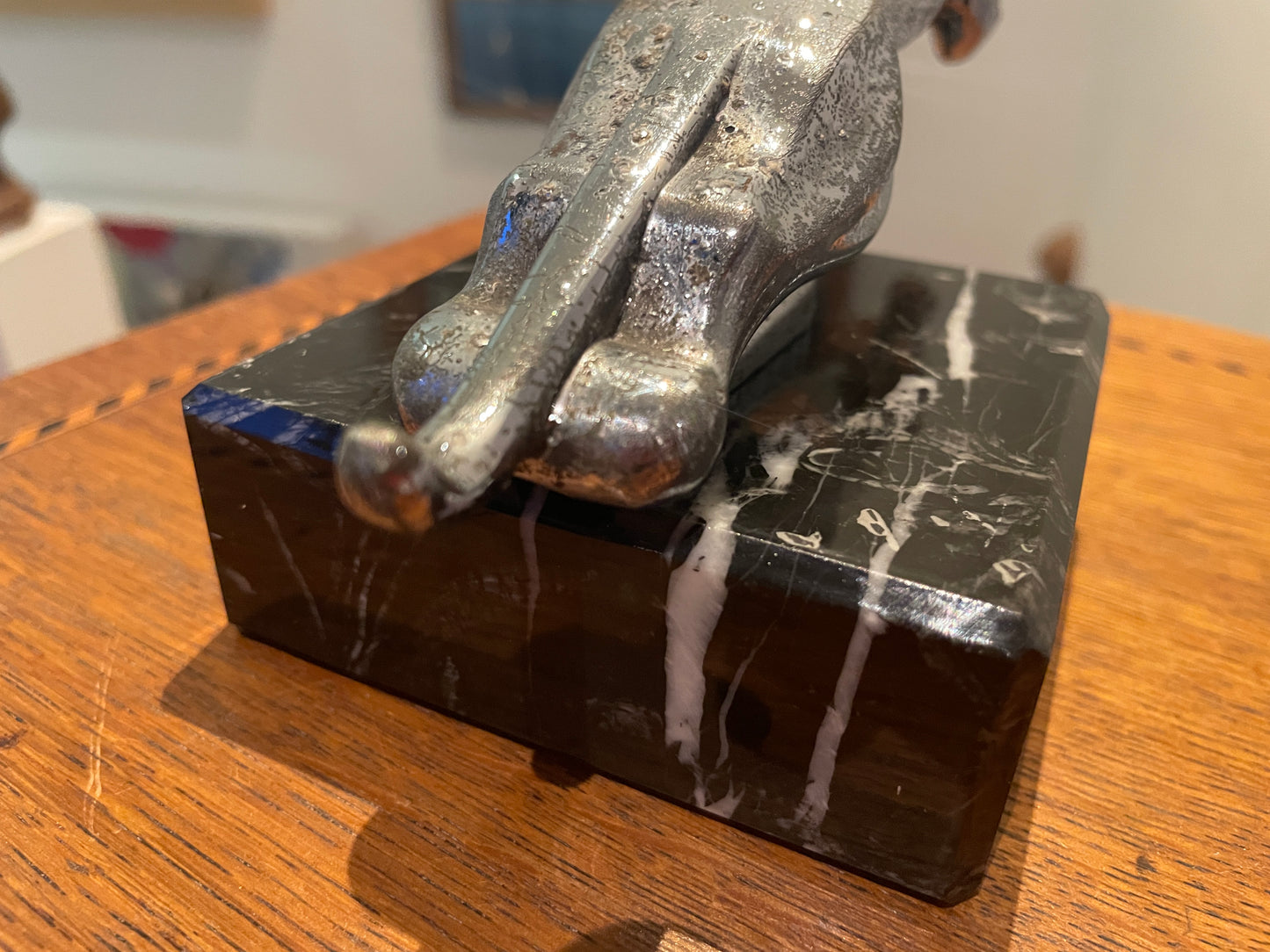 Vintage Jaguar Leaping Cat Bonnet Mascot – Chrome Plated Wilmot Breeden 7/10091/1 WBB on Marble Base (c.1950s–60s)