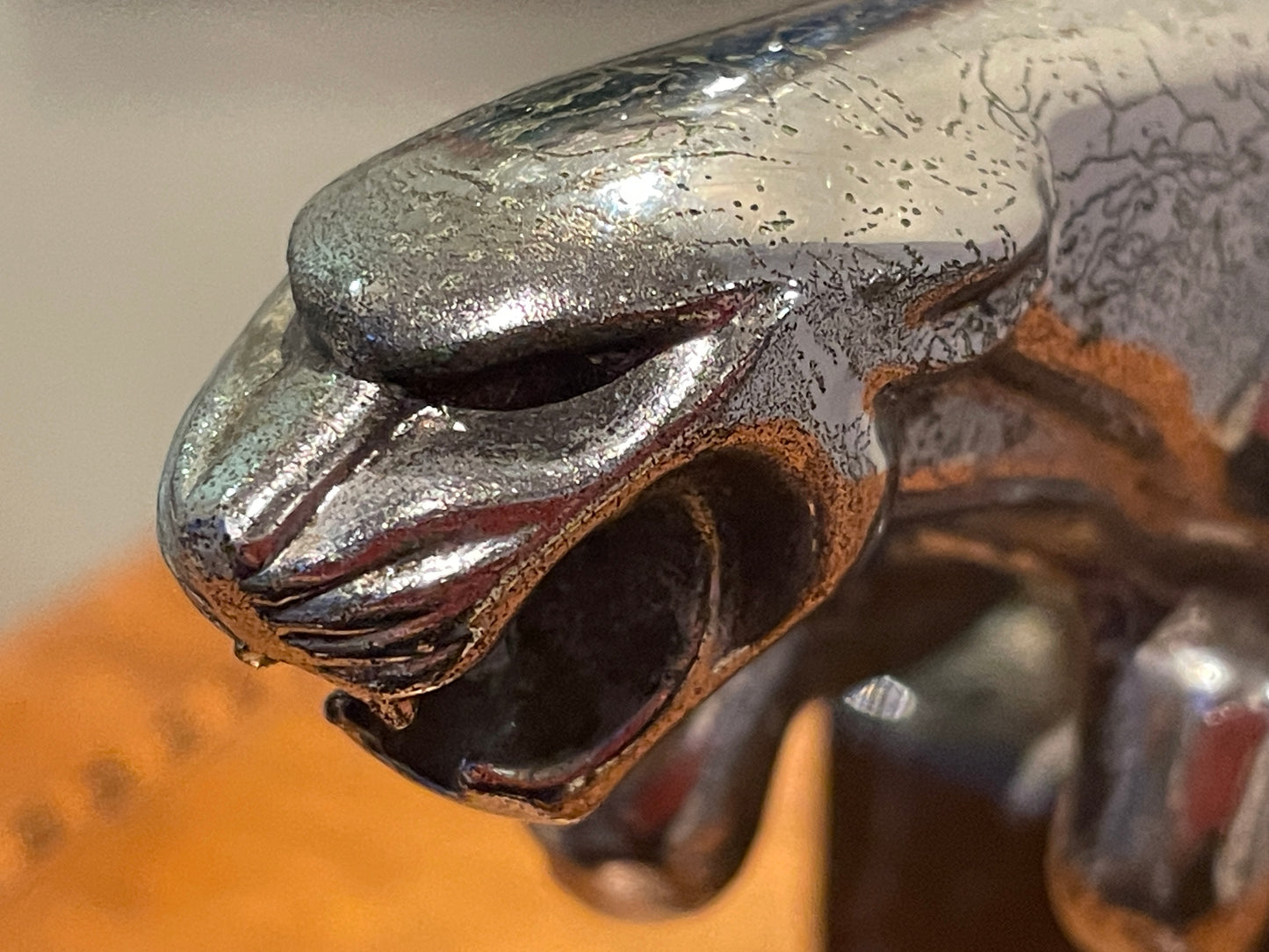 Vintage Jaguar Leaping Cat Bonnet Mascot – Chrome Plated Wilmot Breeden 7/10091/1 WBB on Marble Base (c.1950s–60s)