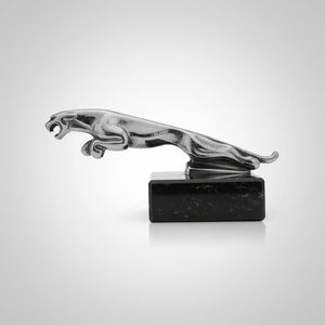 Vintage Jaguar Leaping Cat Bonnet Mascot – Chrome Plated Wilmot Breeden 7/10091/1 WBB on Marble Base (c.1950s–60s)