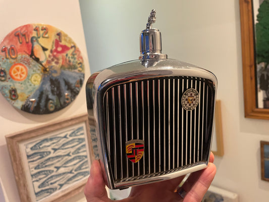 Vintage Jaguar Musical Decanter – Royal London Chrome Grille Barware with Leaping Jaguar Lid (1968)