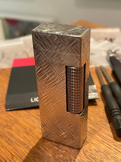 Vintage Dunhill Rollagas Gas Lighter – Swiss Made Engine-Turned Case with Original Service Kit (c.1960s–70s)