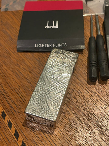 Vintage Dunhill Rollagas Gas Lighter – Swiss Made Engine-Turned Case with Original Service Kit (c.1960s–70s)