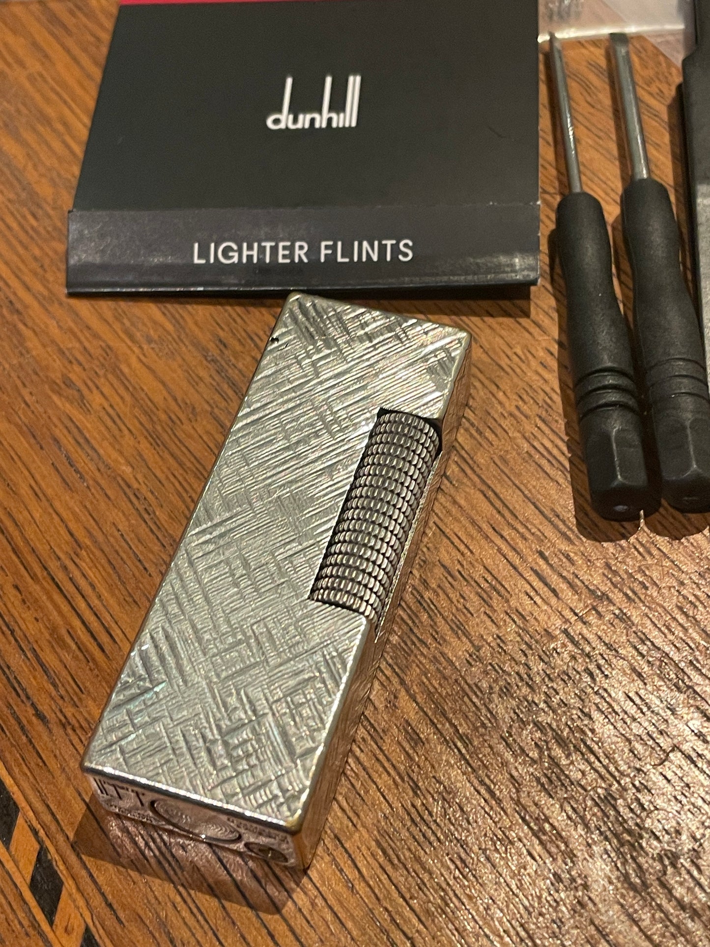 Vintage Dunhill Rollagas Gas Lighter – Swiss Made Engine-Turned Case with Original Service Kit (c.1960s–70s)