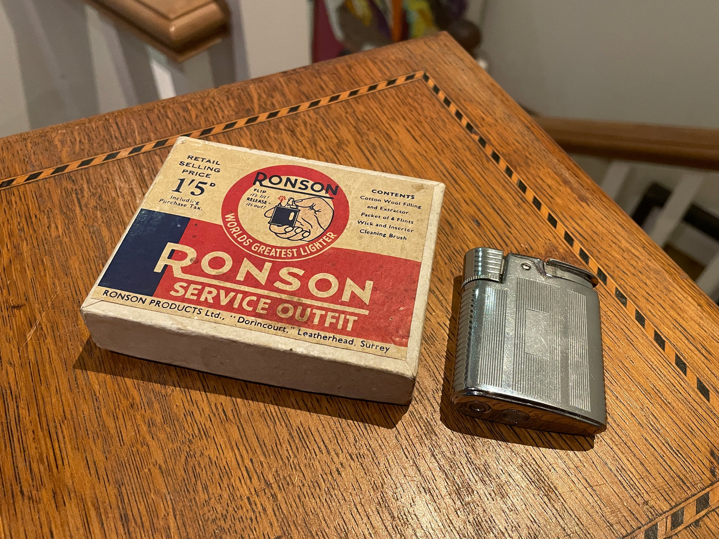 Vintage Ronson Gas Lighter with Original Ronson Petrol Service Outfit – Made in England (c.1950s)