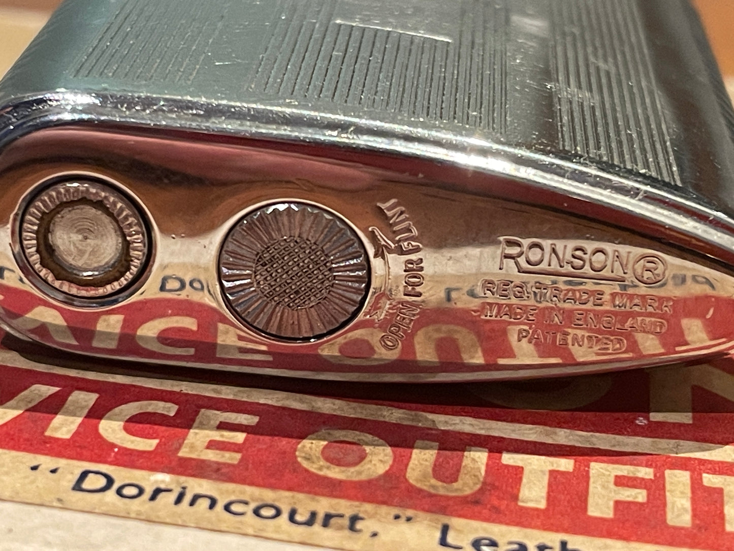 Vintage Ronson Gas Lighter with Original Ronson Petrol Service Outfit – Made in England (c.1950s)