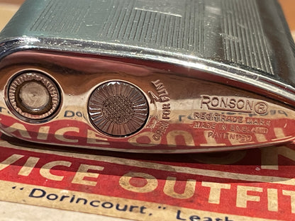 Vintage Ronson Gas Lighter with Original Ronson Petrol Service Outfit – Made in England (c.1950s)
