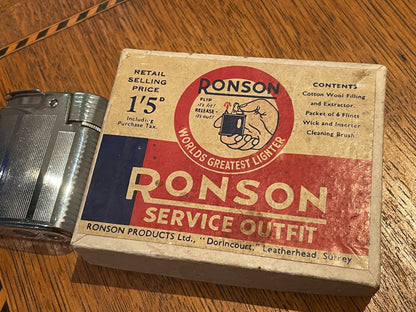 Vintage Ronson Gas Lighter with Original Ronson Petrol Service Outfit – Made in England (c.1950s)