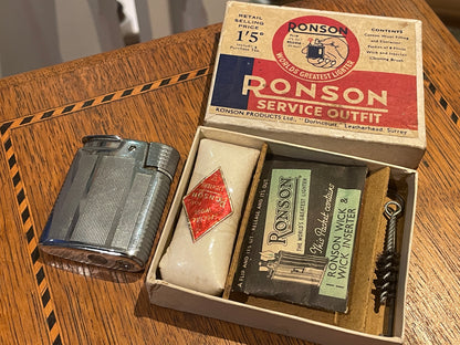 Vintage Ronson Gas Lighter with Original Ronson Petrol Service Outfit – Made in England (c.1950s)