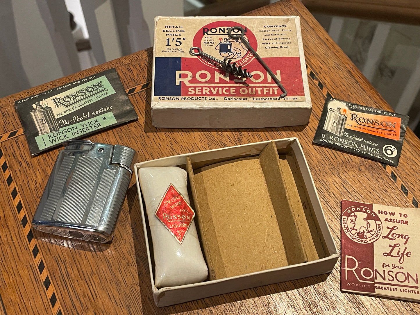 Vintage Ronson Gas Lighter with Original Ronson Petrol Service Outfit – Made in England (c.1950s)