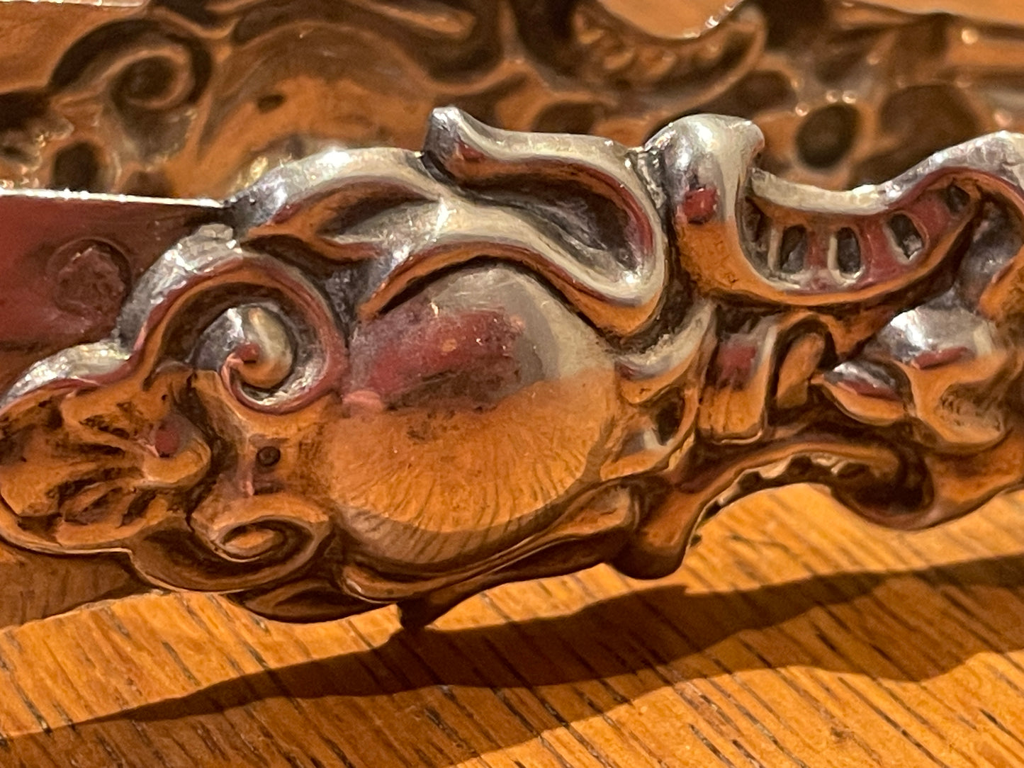 Antique Continental Silver Sugar Tongs – Rococo Revival Figural Decoration with Monogram (c.1900)