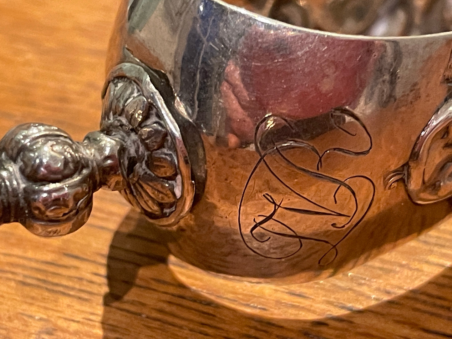 Antique Continental Silver Sugar Tongs – Rococo Revival Figural Decoration with Monogram (c.1900)