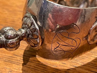 Antique Continental Silver Sugar Tongs – Rococo Revival Figural Decoration with Monogram (c.1900)