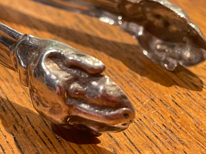 Antique Continental Silver Sugar Tongs – Rococo Revival Figural Decoration with Monogram (c.1900)