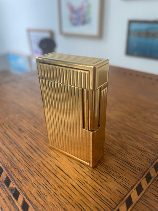 Vintage French Gold Plated Gas Lighter – Ribbed S.T. Dupont Paris Case (c.1970s)