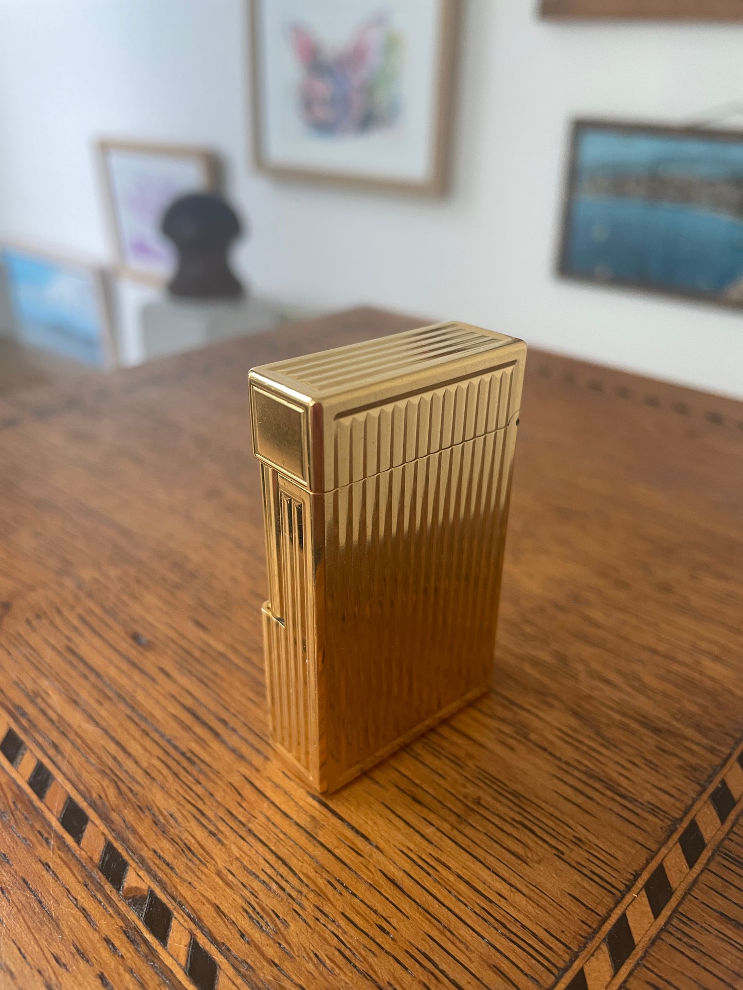 Vintage French Gold Plated Gas Lighter – Ribbed S.T. Dupont Paris Case (c.1970s)