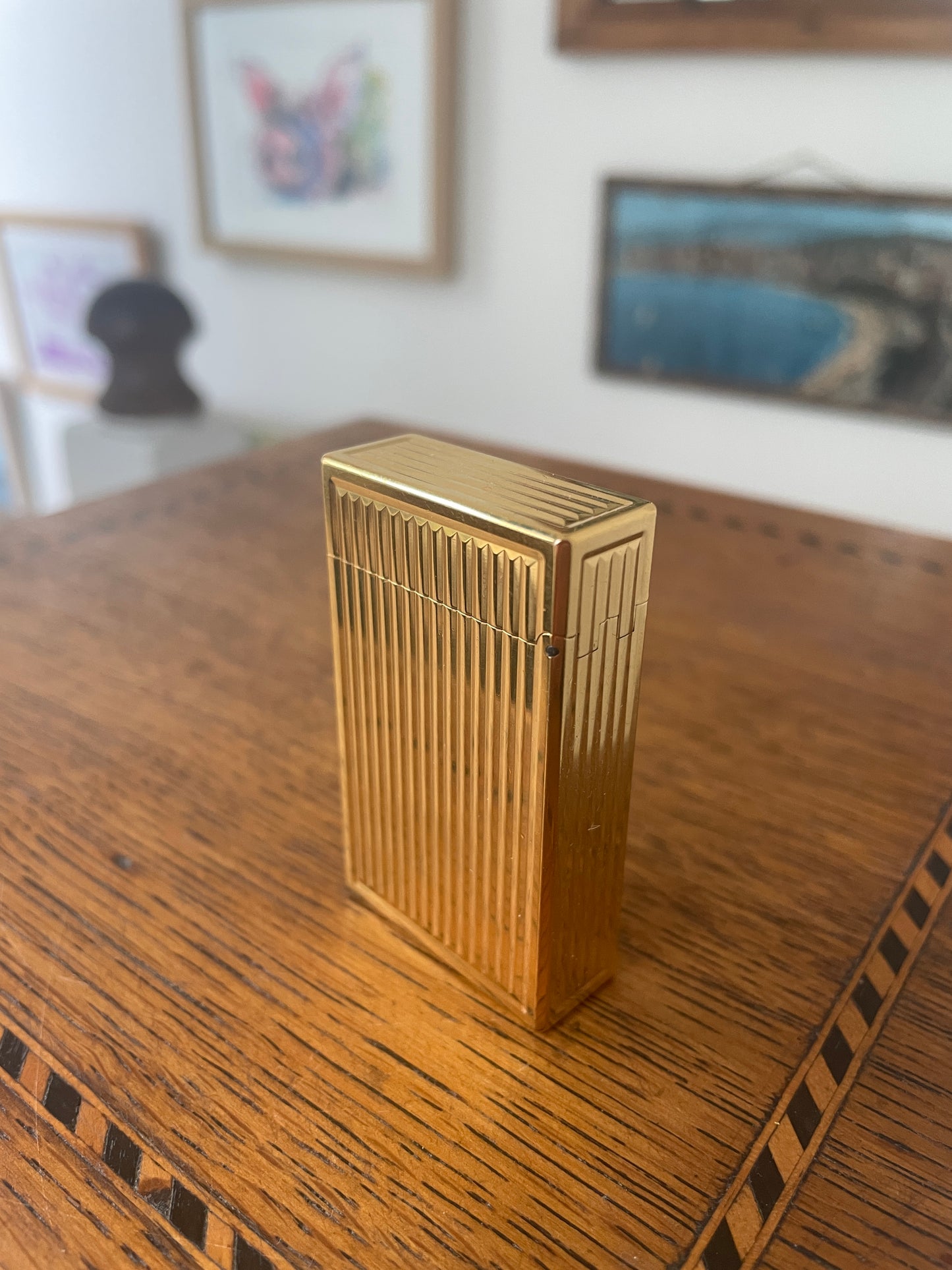 Vintage French Gold Plated Gas Lighter – Ribbed S.T. Dupont Paris Case (c.1970s)