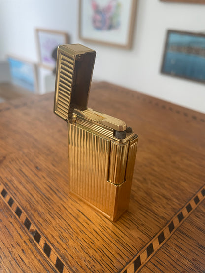 Vintage French Gold Plated Gas Lighter – Ribbed S.T. Dupont Paris Case (c.1970s)