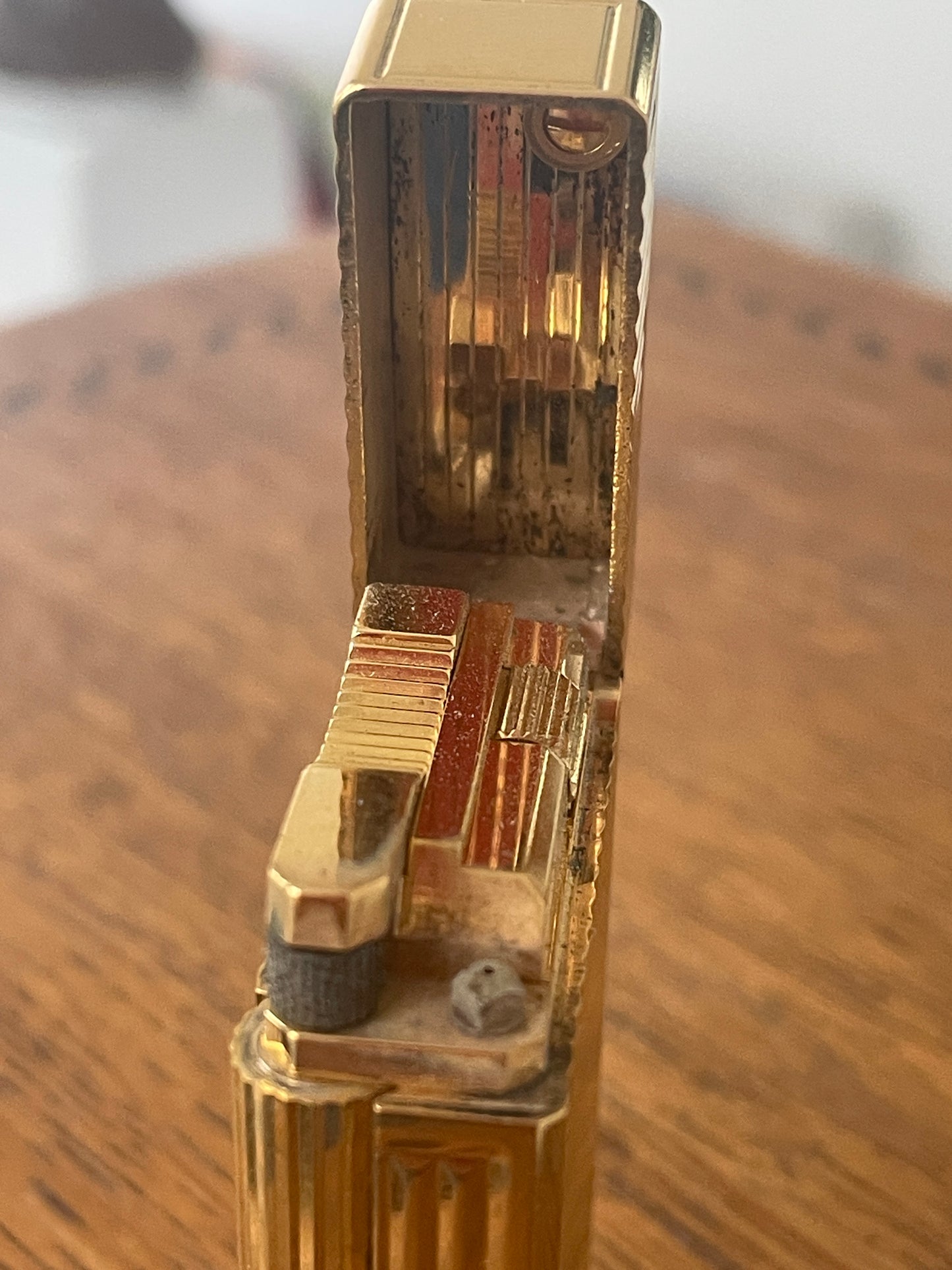 Vintage French Gold Plated Gas Lighter – Ribbed S.T. Dupont Paris Case (c.1970s)