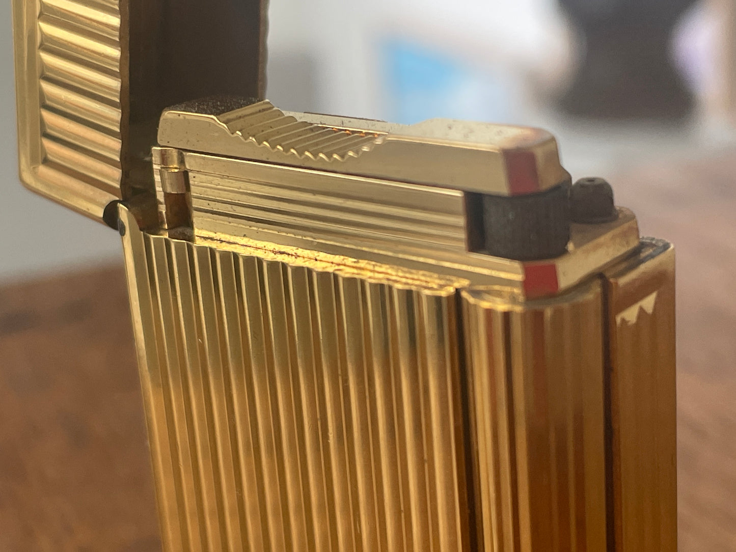 Vintage French Gold Plated Gas Lighter – Ribbed S.T. Dupont Paris Case (c.1970s)