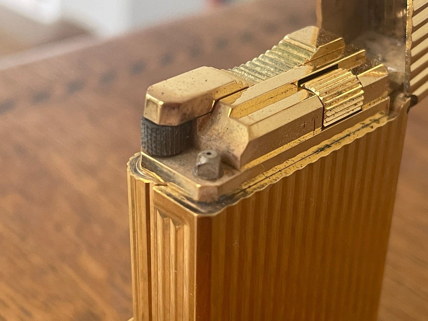 Vintage French Gold Plated Gas Lighter – Ribbed S.T. Dupont Paris Case (c.1970s)