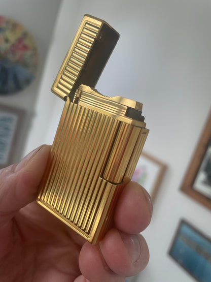 Vintage French Gold Plated Gas Lighter – Ribbed S.T. Dupont Paris Case (c.1970s)