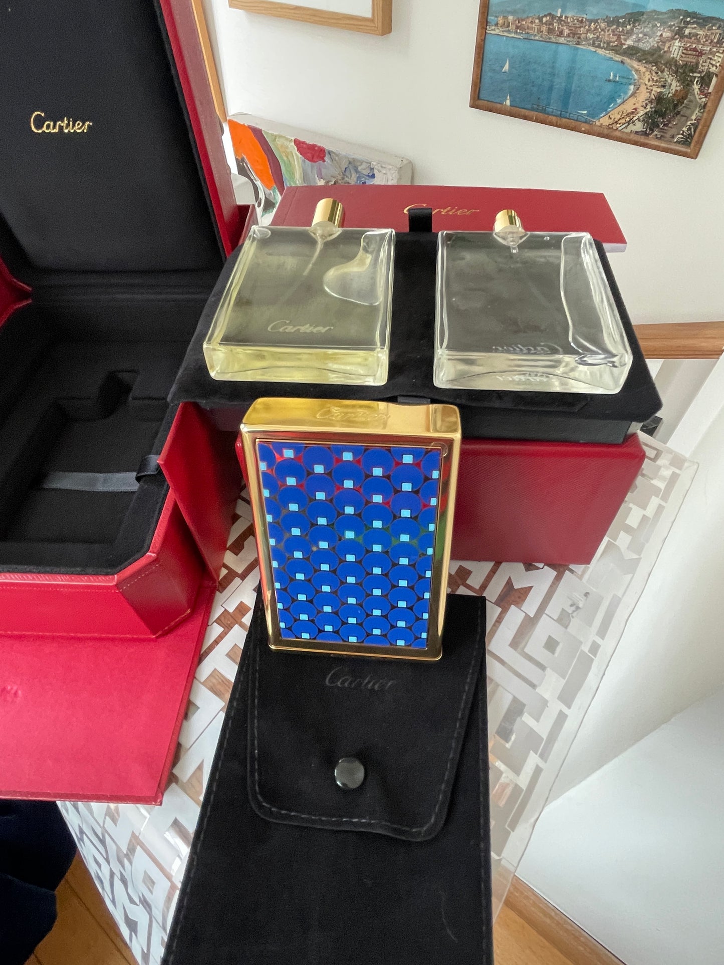 Vintage Cartier Nécessaires à Parfum – Blue Dots Lacquer Refillable Perfume Case with Two 30ml Bottles & Original Boxes (France)