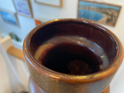 Vintage West German Fat Lava Floor Vase – Orange Lava Band & Green Glaze, 30cm Tall